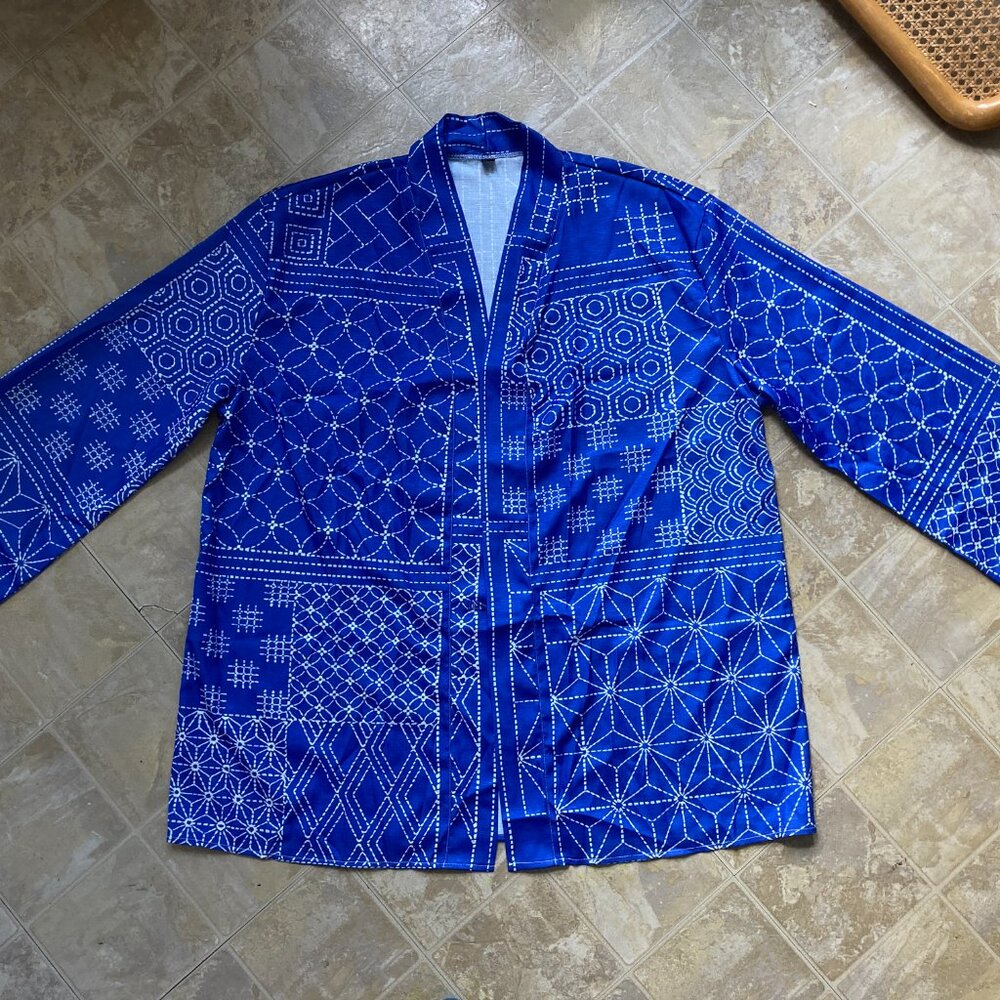 Bright Blue Light Weight Kimono-like Over Shirt